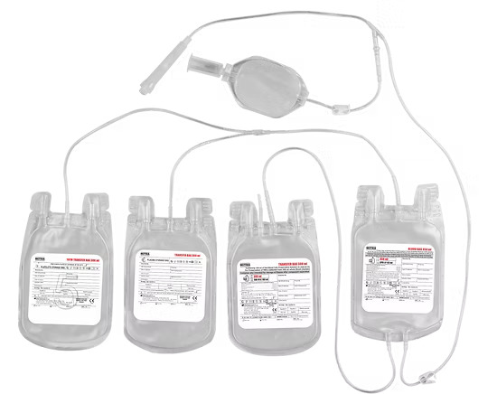 Quadruple Blood Bags are used for collection, preservation and transfusion of leukodepleted red blood cells (PRBC) platelets (PLT) and plasma (FFP).